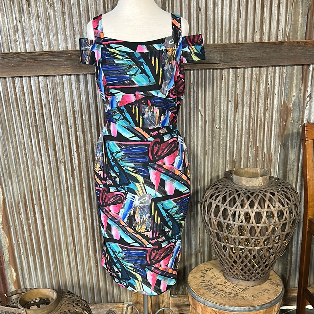 Nicole Miller Blue and Purple Cold Shoulder Sundress